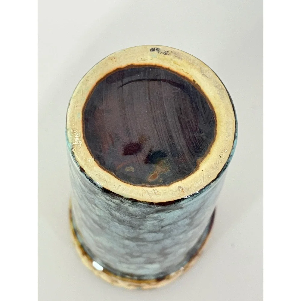 Unbranded Elephant Relief Ceramic Vase OS Blue Brown Mottled‎ Glaze Boho Decor